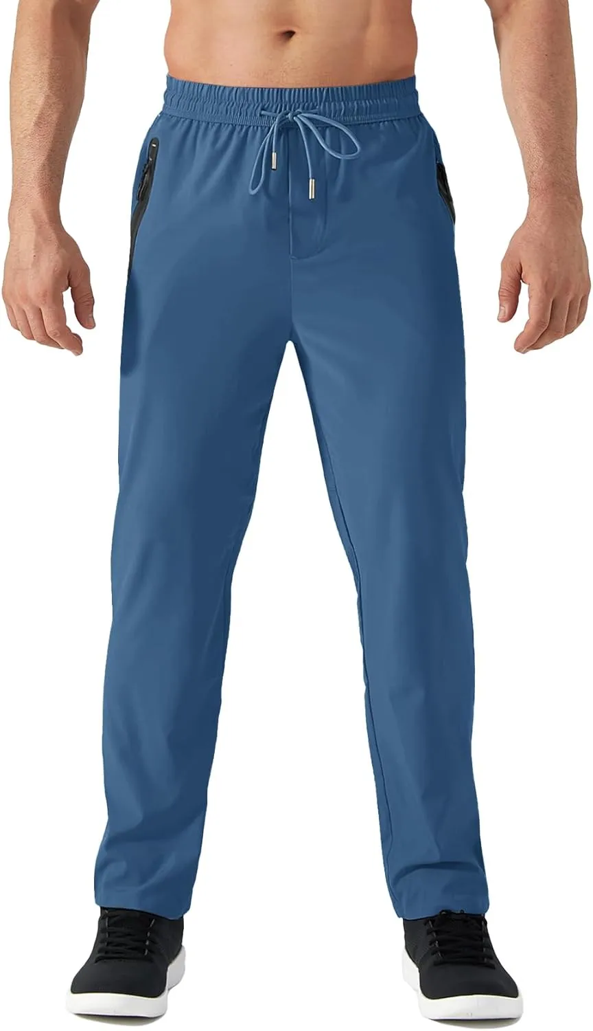 TACVASEN Men's Lightweight Hiking Pants Quick Dry Running Jogger Drawstring Sweatpants Zipper Pockets