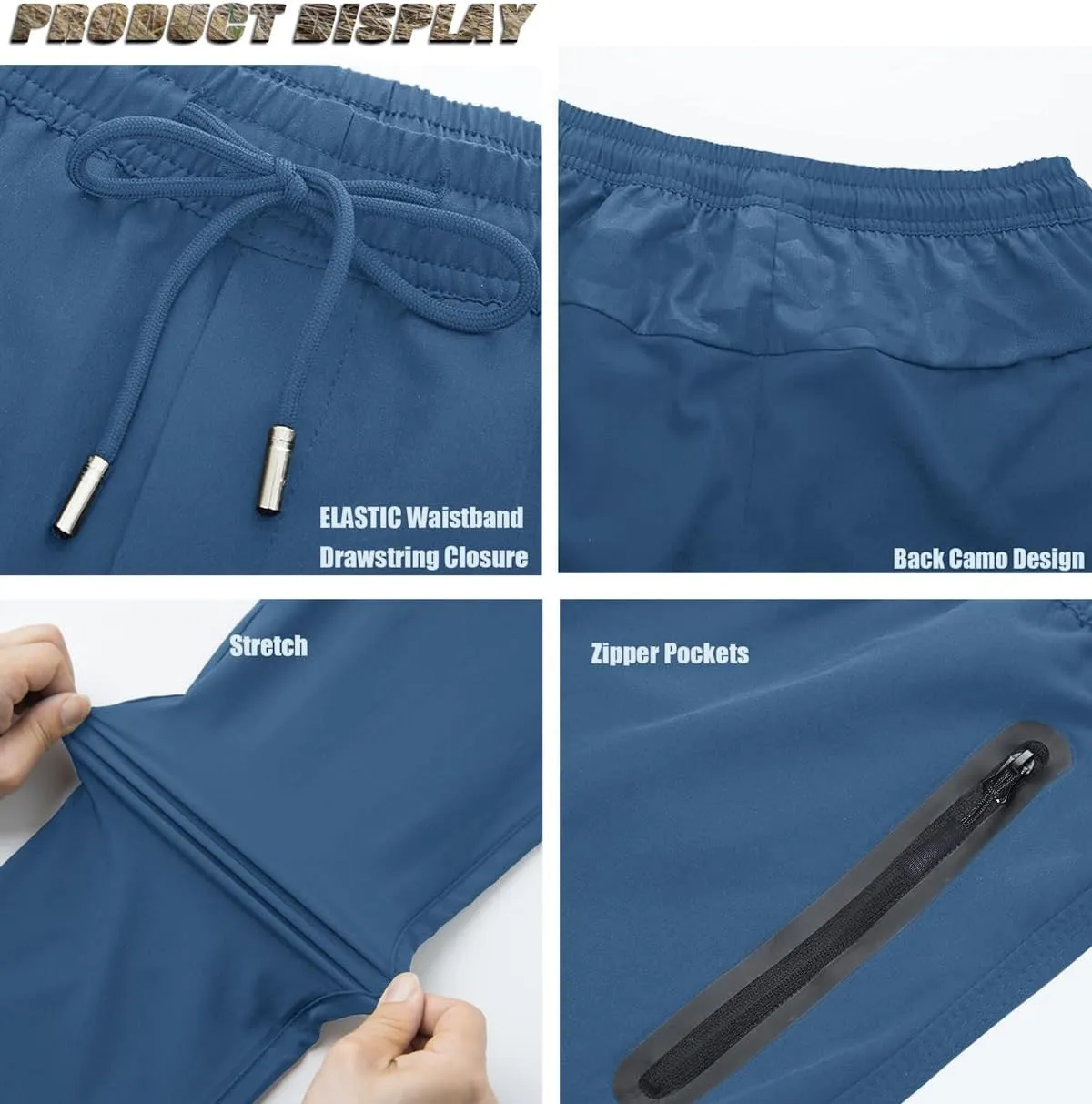 TACVASEN Men's Lightweight Hiking Pants Quick Dry Running Jogger Drawstring Sweatpants Zipper Pockets