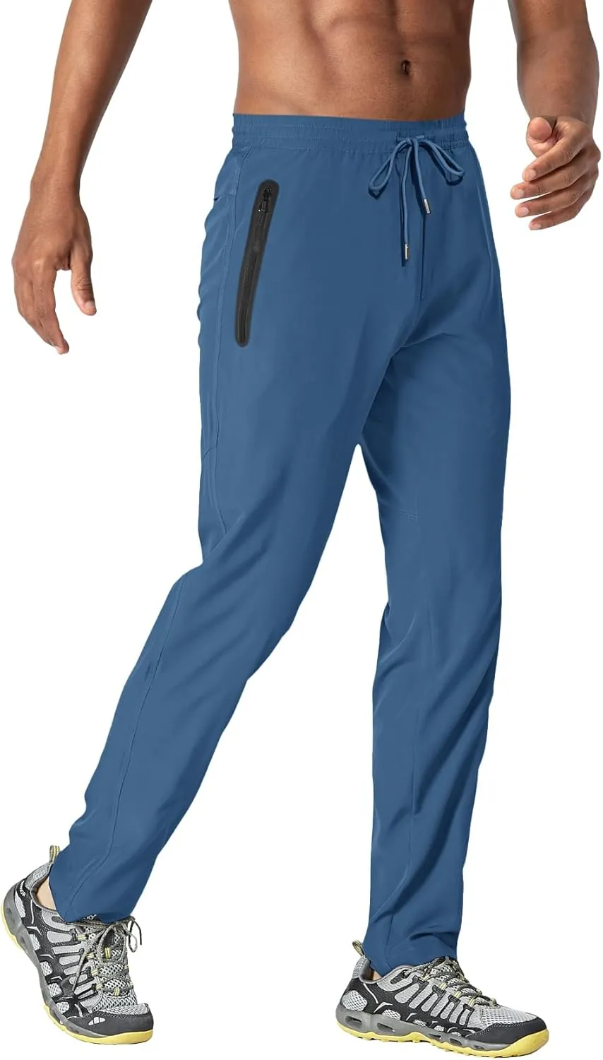 TACVASEN Men's Lightweight Hiking Pants Quick Dry Running Jogger Drawstring Sweatpants Zipper Pockets