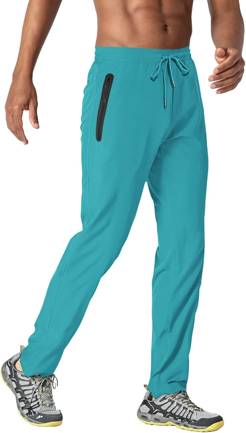 TACVASEN Men's Lightweight Hiking Pants Quick Dry Running Jogger Drawstring Sweatpants Zipper Pockets