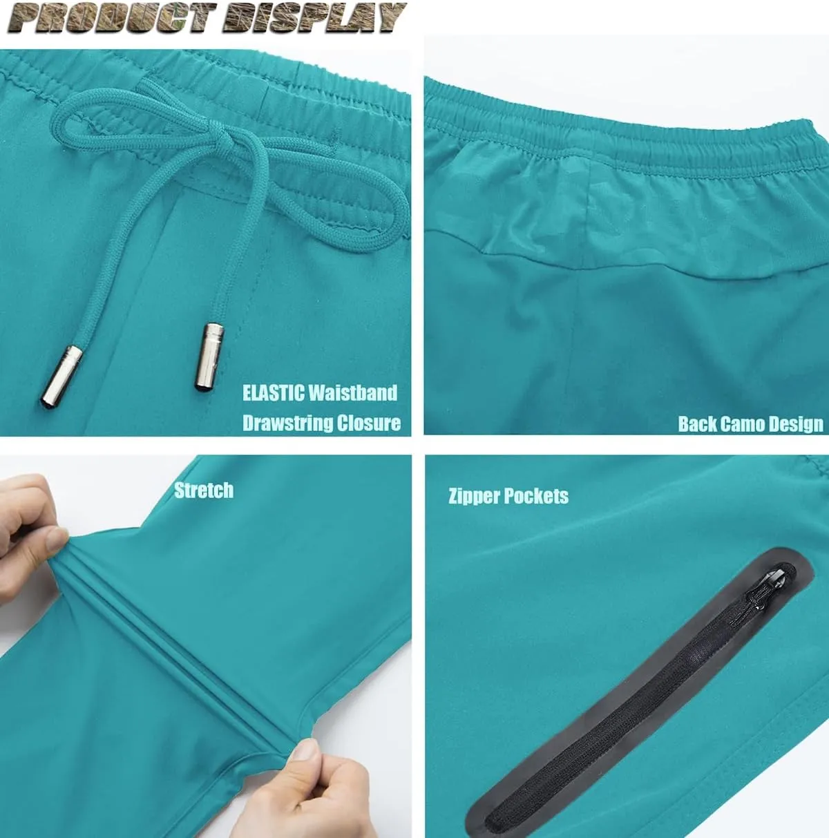 TACVASEN Men's Lightweight Hiking Pants Quick Dry Running Jogger Drawstring Sweatpants Zipper Pockets
