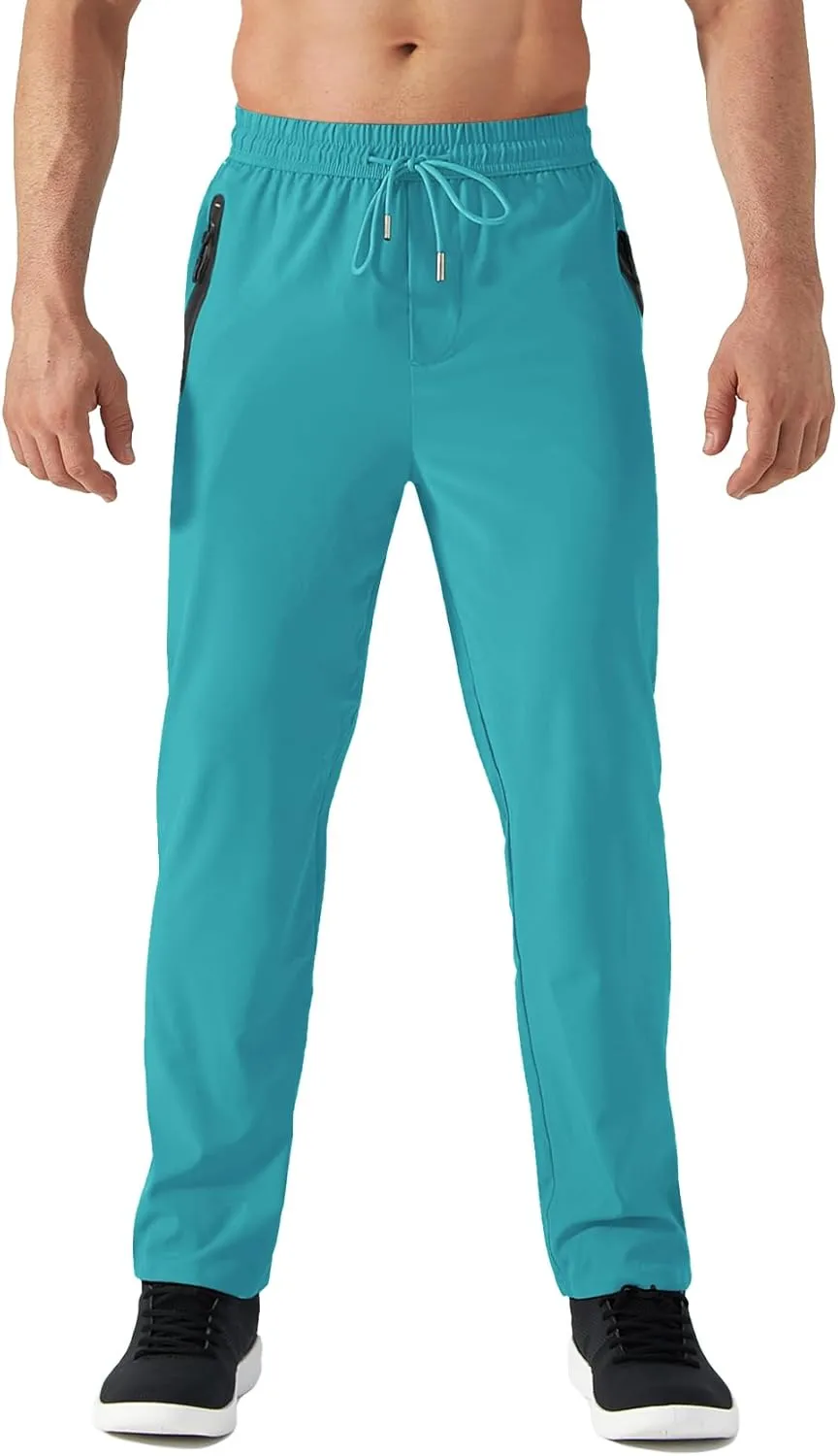 TACVASEN Men's Lightweight Hiking Pants Quick Dry Running Jogger Drawstring Sweatpants Zipper Pockets