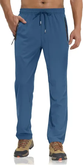 TACVASEN Men's Lightweight Hiking Pants Quick Dry Running Jogger Drawstring Sweatpants Zipper Pockets