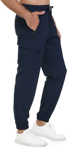 VAYAGER Men's Lightweight Joggers Quick Dry Hiking Cargo Pants Stretch Running Athletic Golf Pants with Zipper Pockets