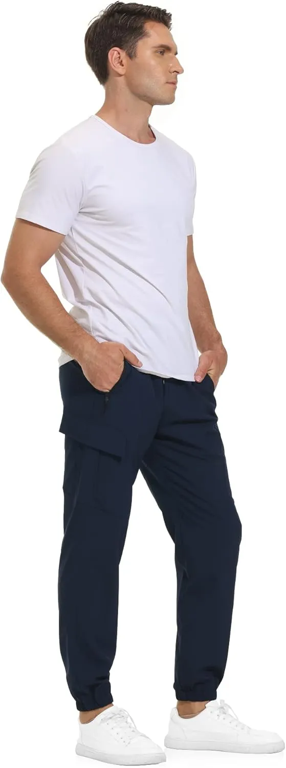 VAYAGER Men's Lightweight Joggers Quick Dry Hiking Cargo Pants Stretch Running Athletic Golf Pants with Zipper Pockets