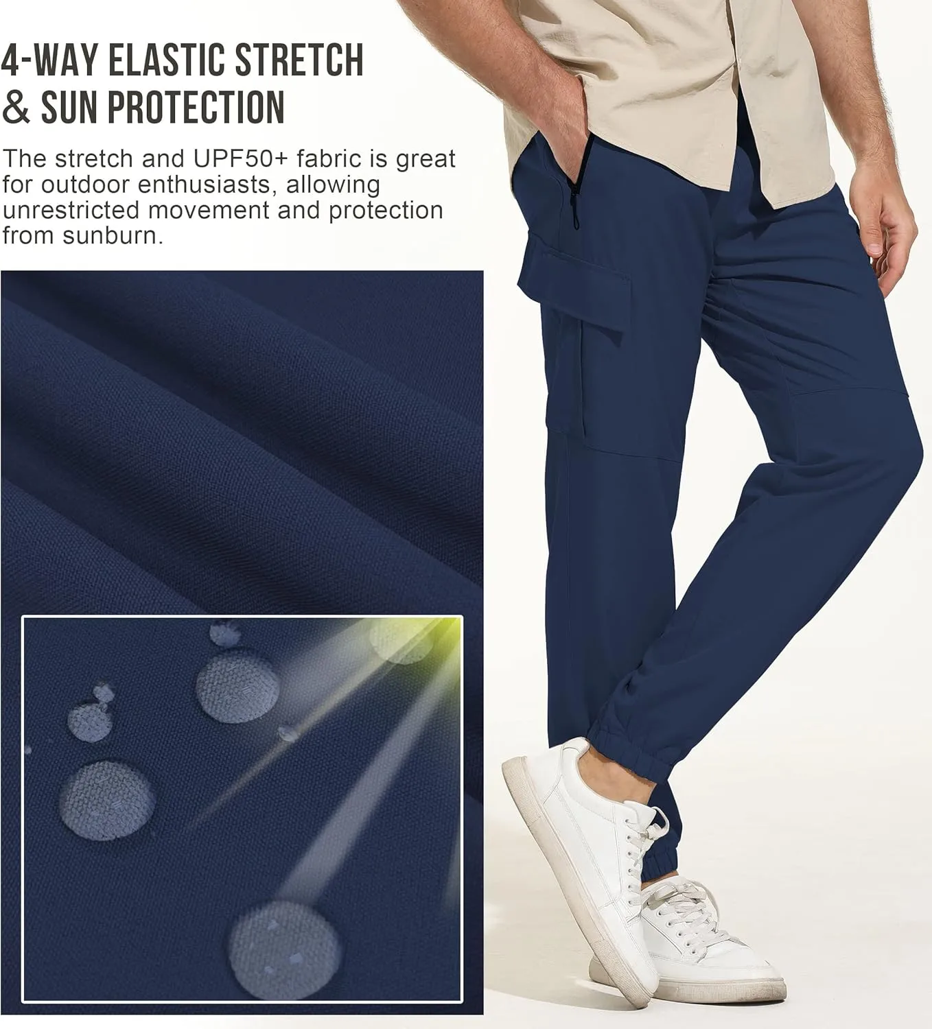 VAYAGER Men's Lightweight Joggers Quick Dry Hiking Cargo Pants Stretch Running Athletic Golf Pants with Zipper Pockets