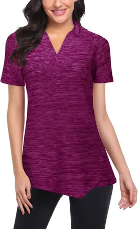 Viracy Womens V Neck Golf Polo Shirts Short Sleeve Quick Dry Workout Tops