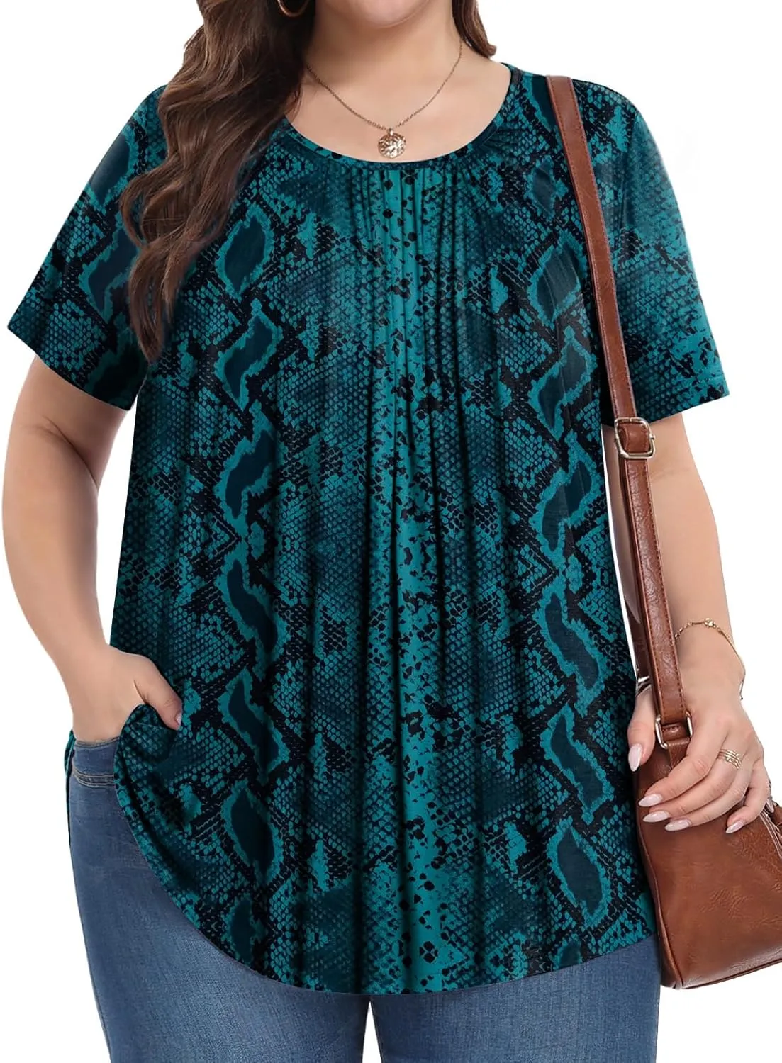 Womens Plus Size Tops Summer Shirts Tunic Short Sleeve Crew Neck Loose Fit Blouse 1X-5X