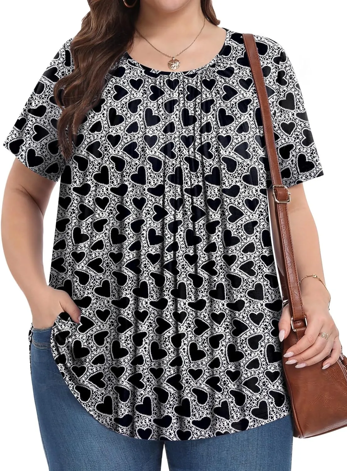 Womens Plus Size Tops Summer Shirts Tunic Short Sleeve Crew Neck Loose Fit Blouse 1X-5X