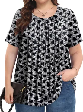 Womens Plus Size Tops Summer Shirts Tunic Short Sleeve Crew Neck Loose Fit Blouse 1X-5X