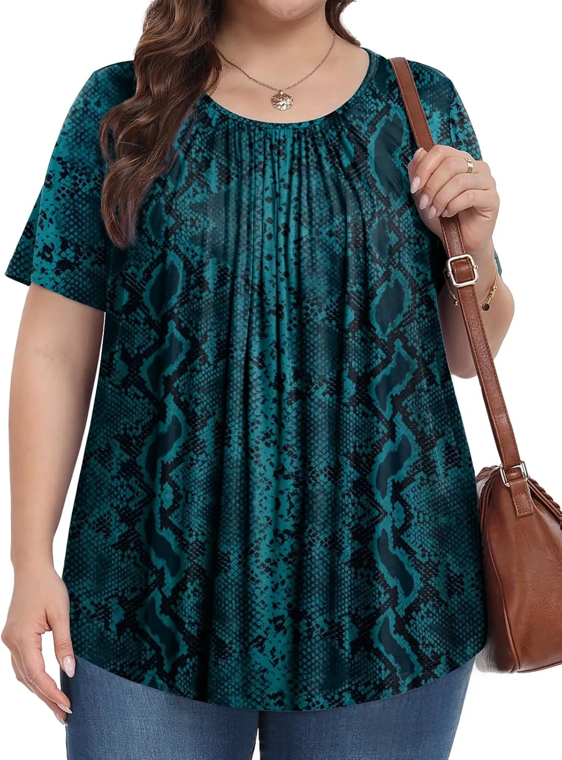 Womens Plus Size Tops Summer Shirts Tunic Short Sleeve Crew Neck Loose Fit Blouse 1X-5X