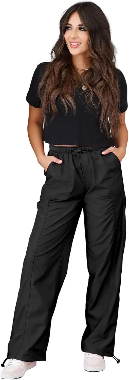 Womens Quick Dry Hiking Pants Lightweight Cargo Pants UPF50 High Waisted Travel Work Wide Leg Pants with Pockets