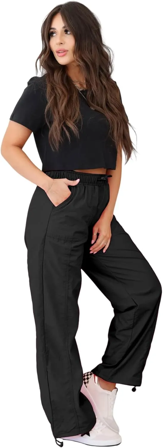 Womens Quick Dry Hiking Pants Lightweight Cargo Pants UPF50 High Waisted Travel Work Wide Leg Pants with Pockets