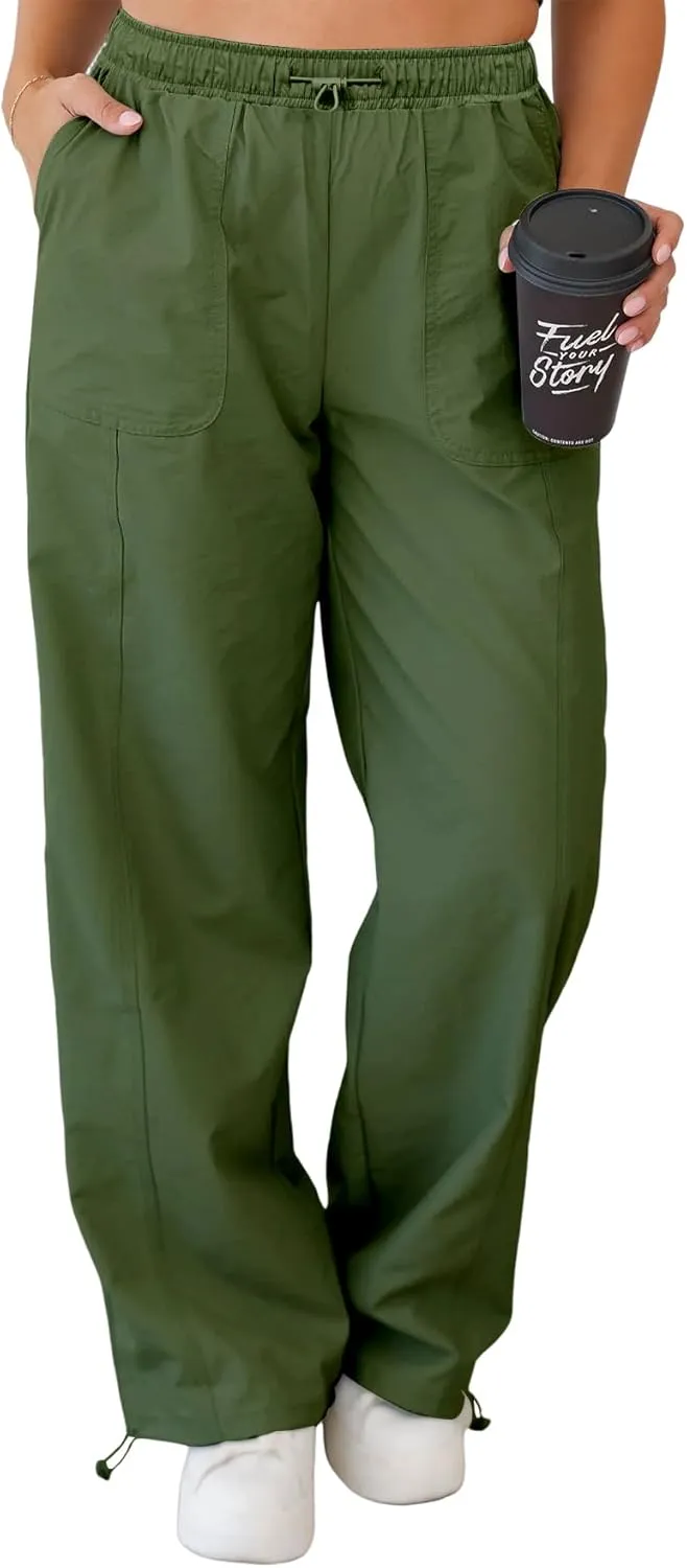 Womens Quick Dry Hiking Pants Lightweight Cargo Pants UPF50 High Waisted Travel Work Wide Leg Pants with Pockets