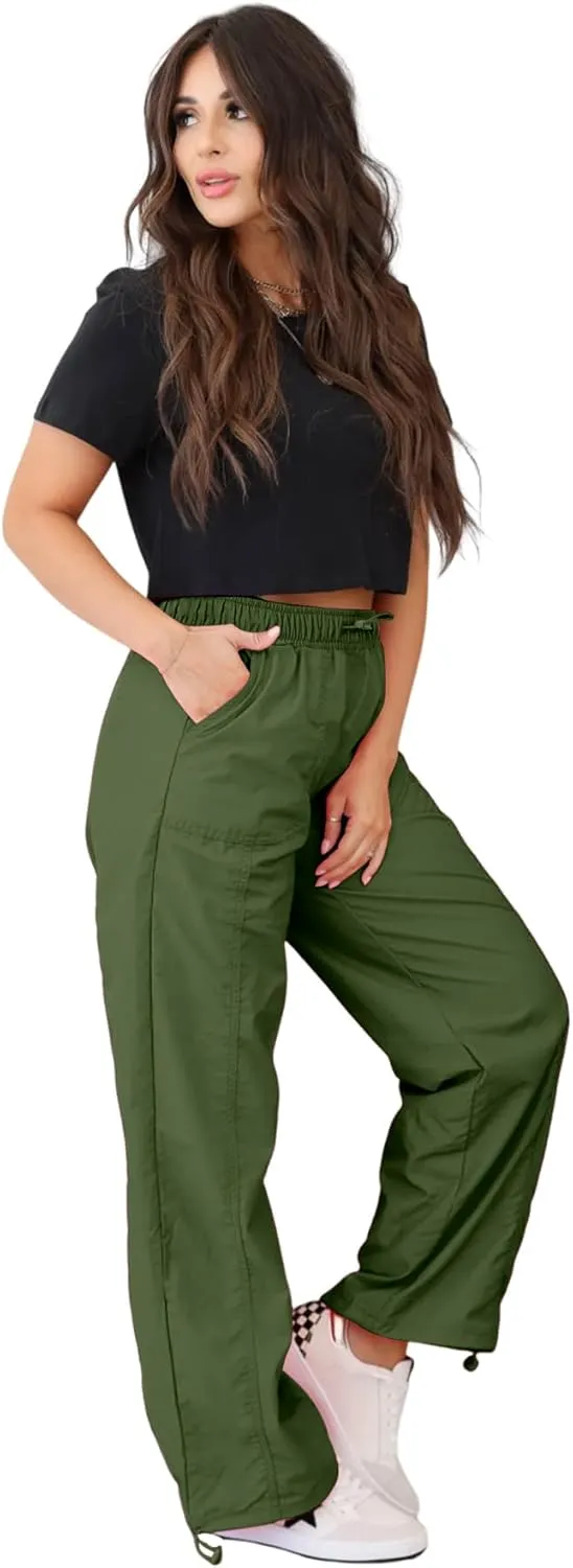 Womens Quick Dry Hiking Pants Lightweight Cargo Pants UPF50 High Waisted Travel Work Wide Leg Pants with Pockets