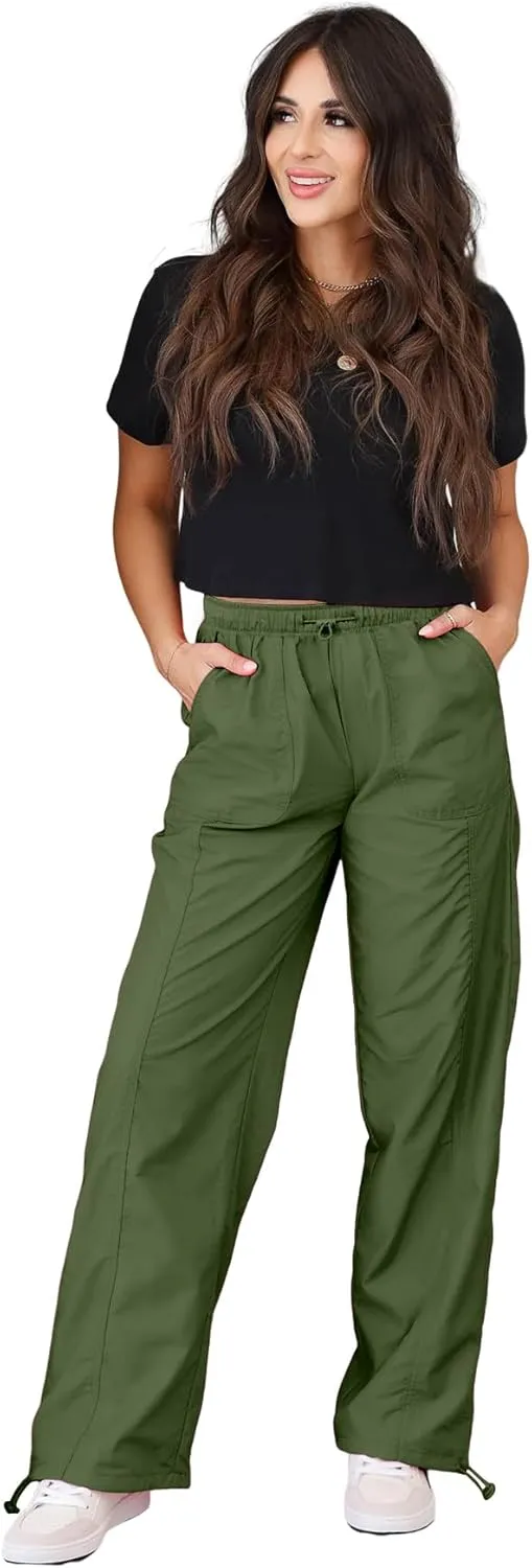 Womens Quick Dry Hiking Pants Lightweight Cargo Pants UPF50 High Waisted Travel Work Wide Leg Pants with Pockets