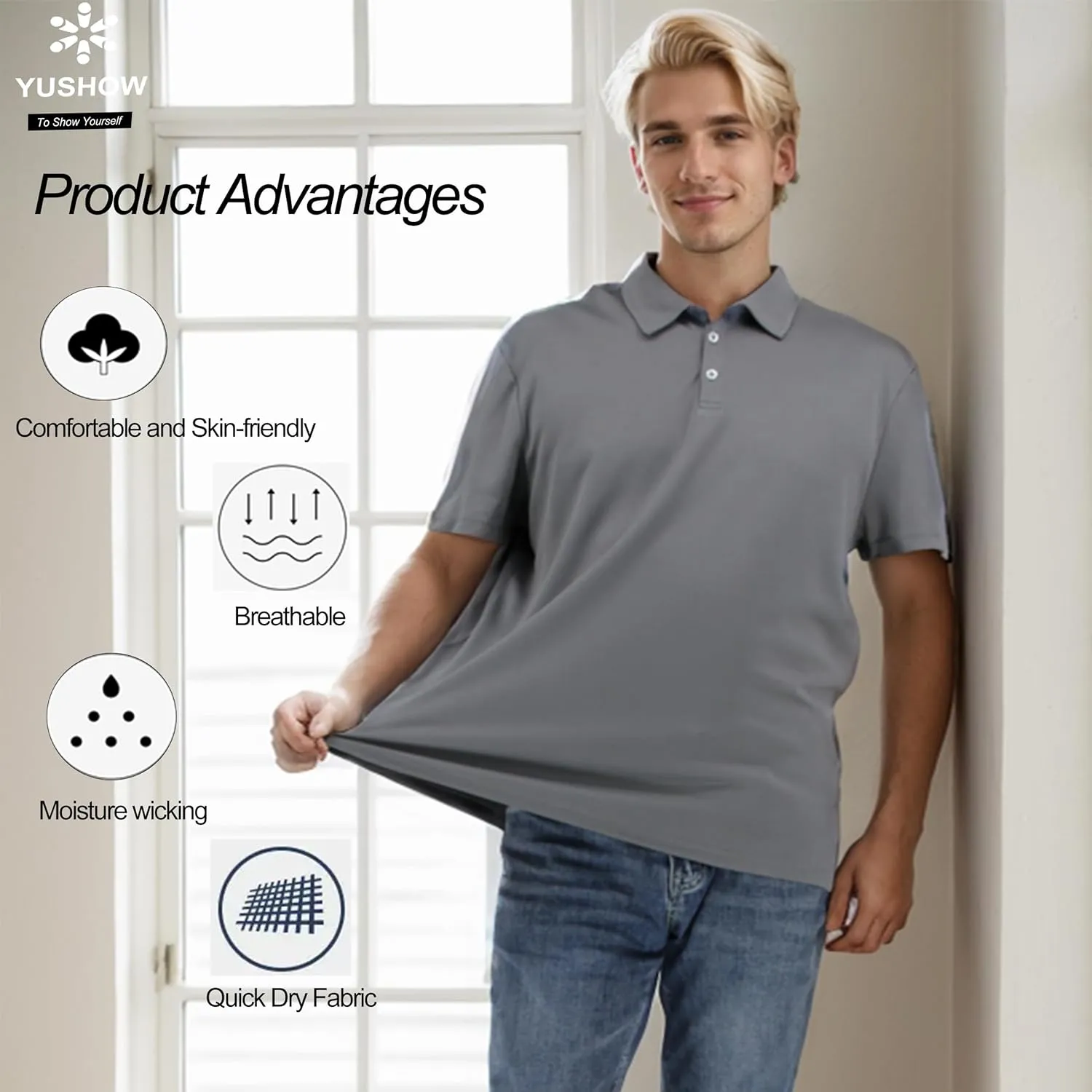 YUSHOW Mens Athletic Polo Shirts Short Sleeve Quick Dry Golf T-Shirt